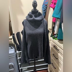 Elie Tahari Sweater (Gray, Open Shoulder, Funnel Neck)